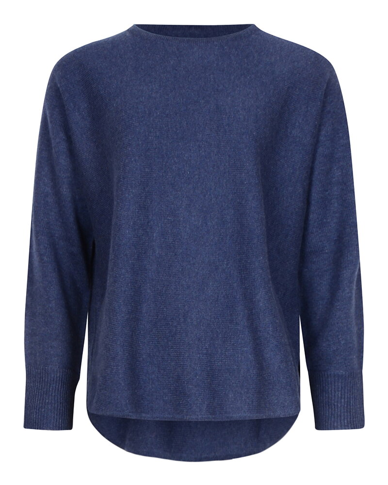 Kashmirjumper curved long denimblå