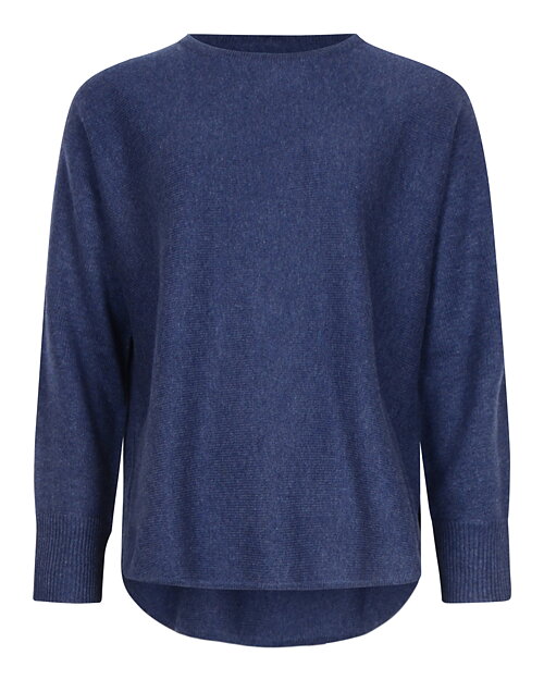 Kashmirjumper curved long denimblå