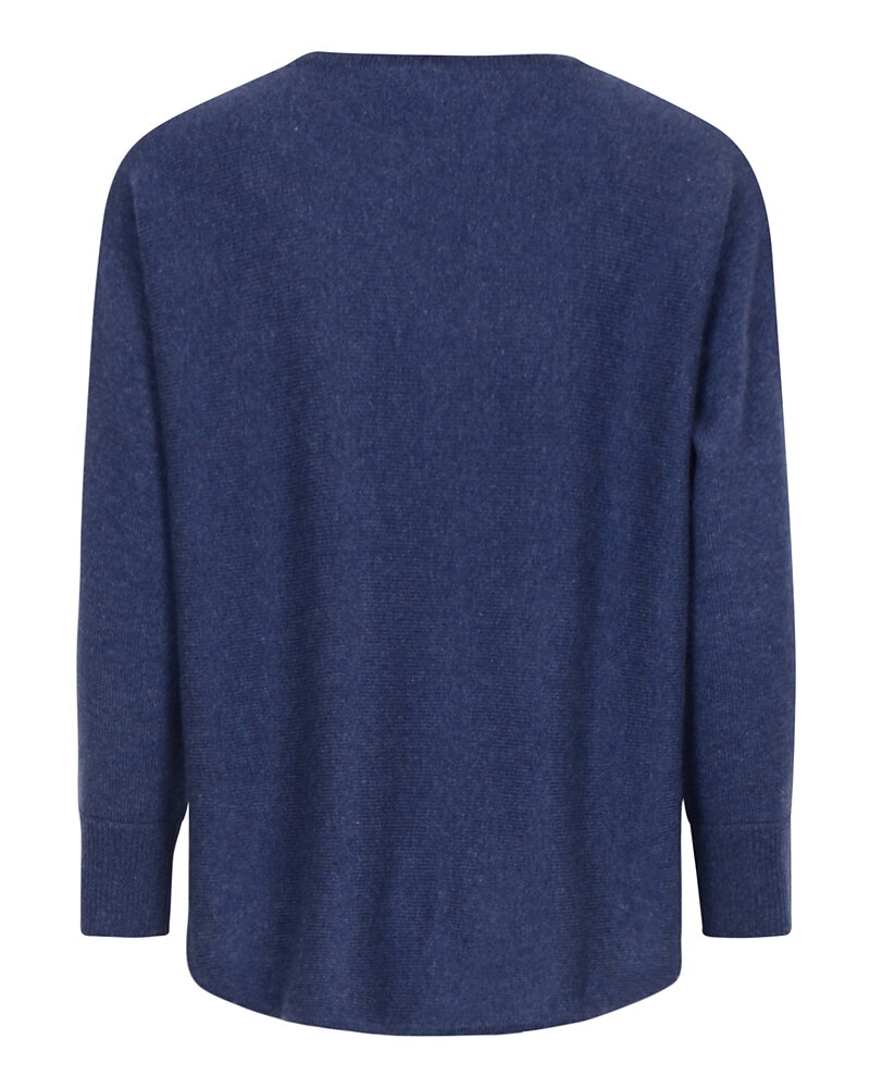 Kashmirjumper curved long denimblå