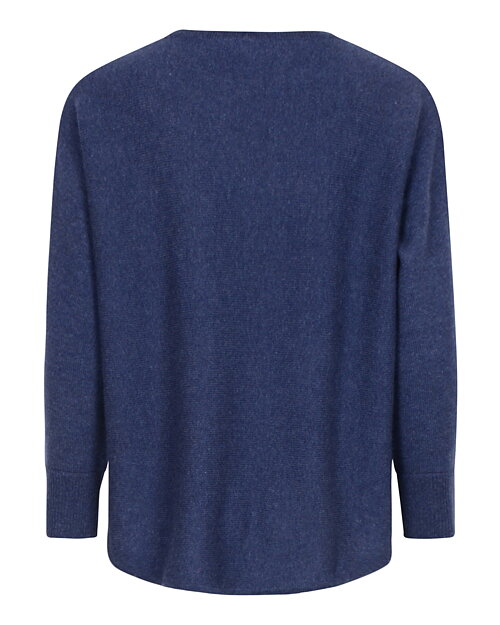 Kashmirjumper curved long denimblå - 2