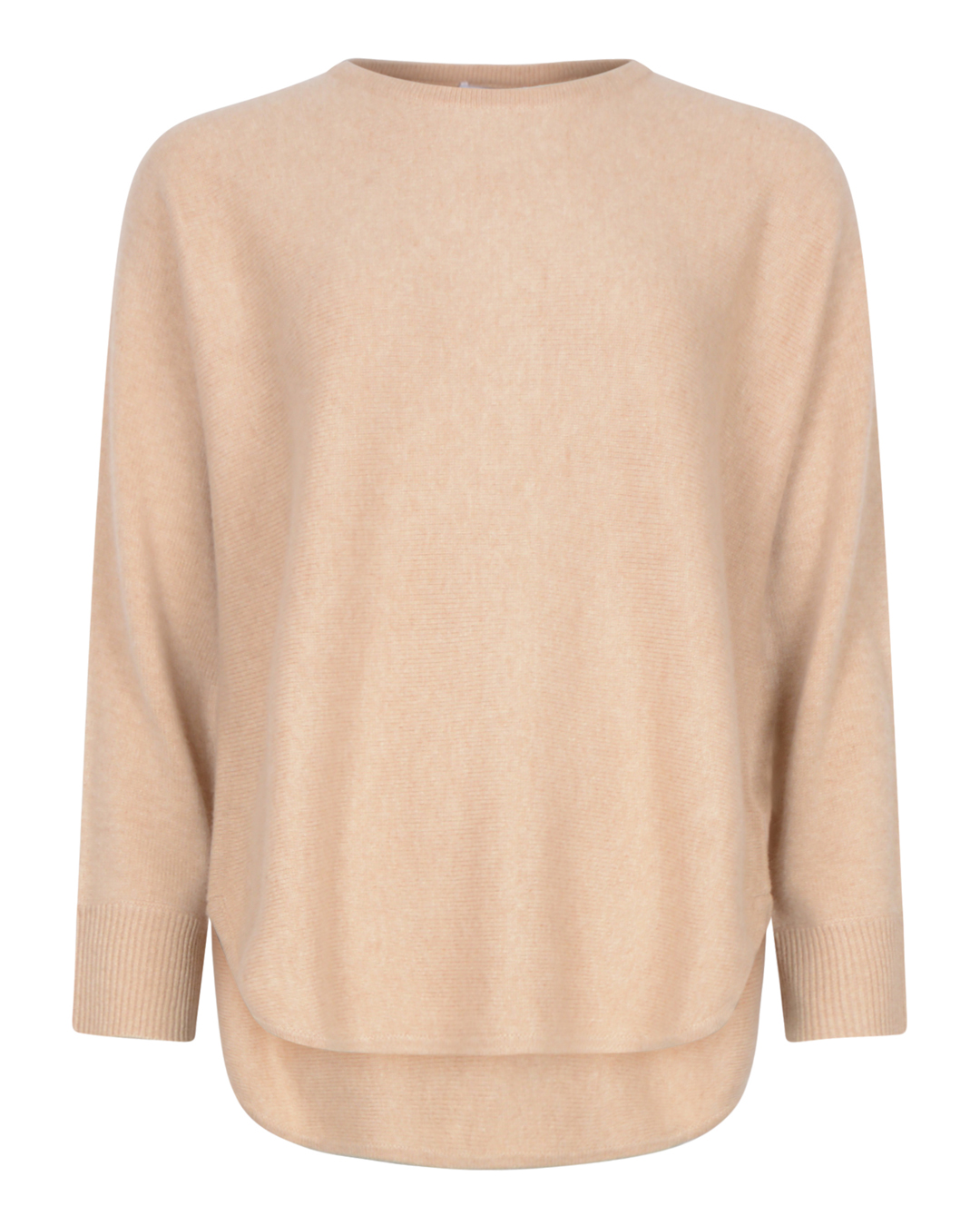 Kashmirjumper curved long ljusbeige