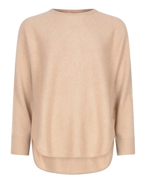 Kashmirjumper curved long ljusbeige