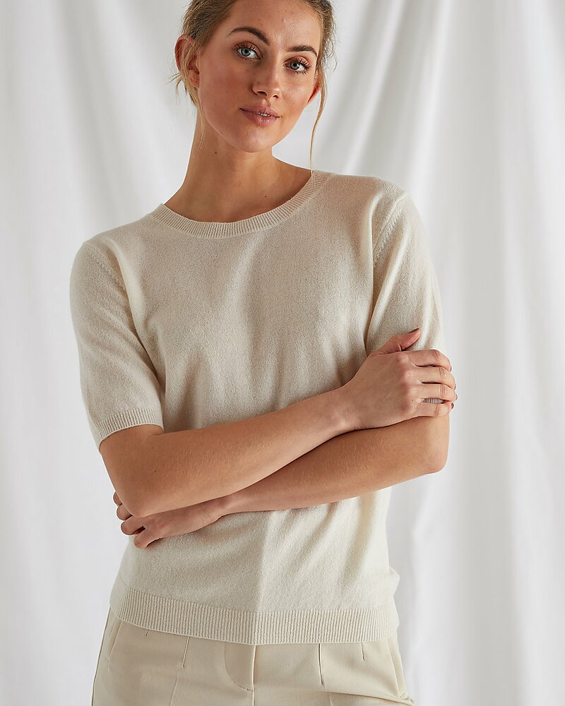 Kashmirjumper oversize kort ärm offwhite
