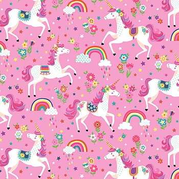 Tyg Dreamland unicorn rosa, Makower UK