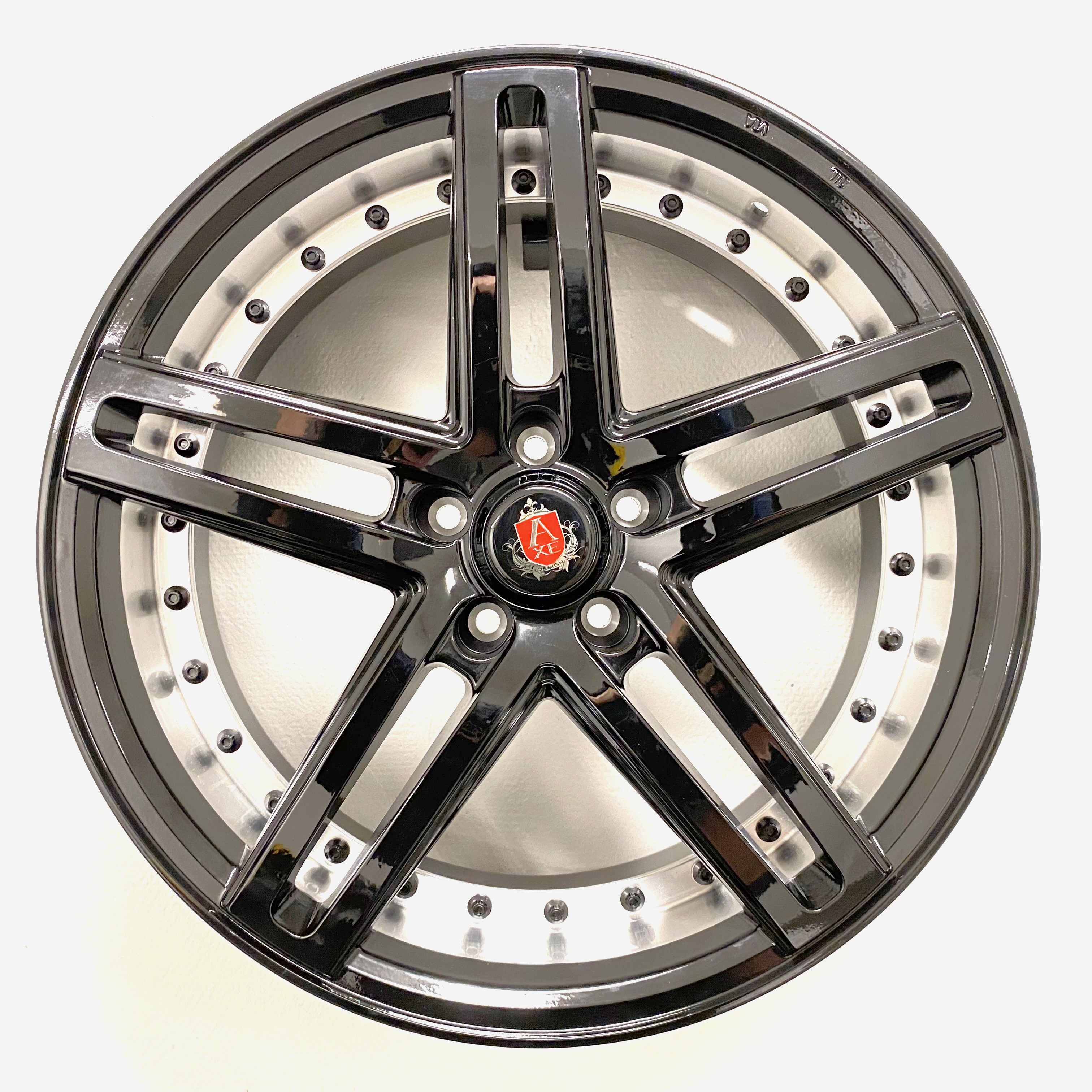 KAMPANJ | 4 st | NYA Fälgar | AXE WHEELS EX20 GLOSSY BLACK FACE POLISHED BARREL | 5x112 8.5x19 ET40 74.1 - 2