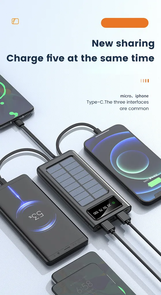 SiGN Solar Powerbank med Inbyggd Kablar, 20000mAh - Svart - 7