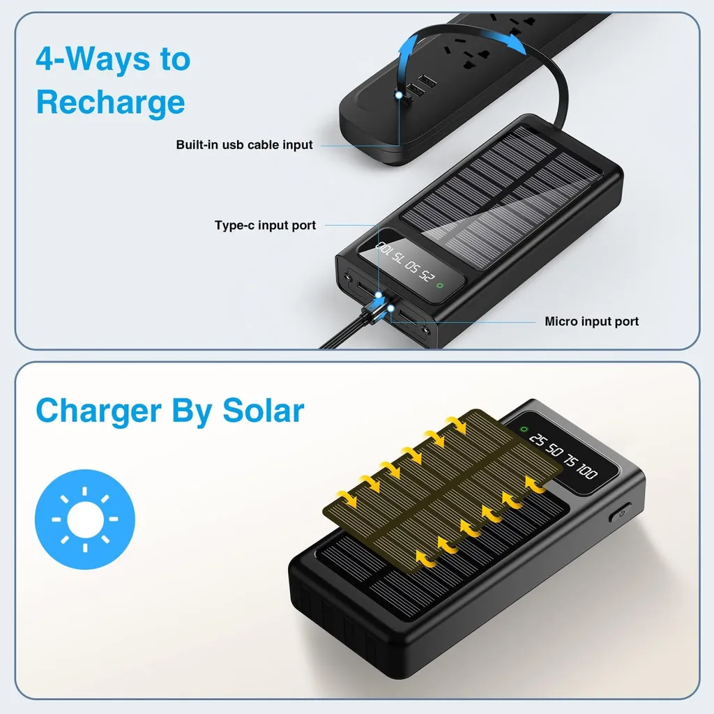 SiGN Solar Powerbank med Inbyggd Kablar, 20000mAh - Svart - 13