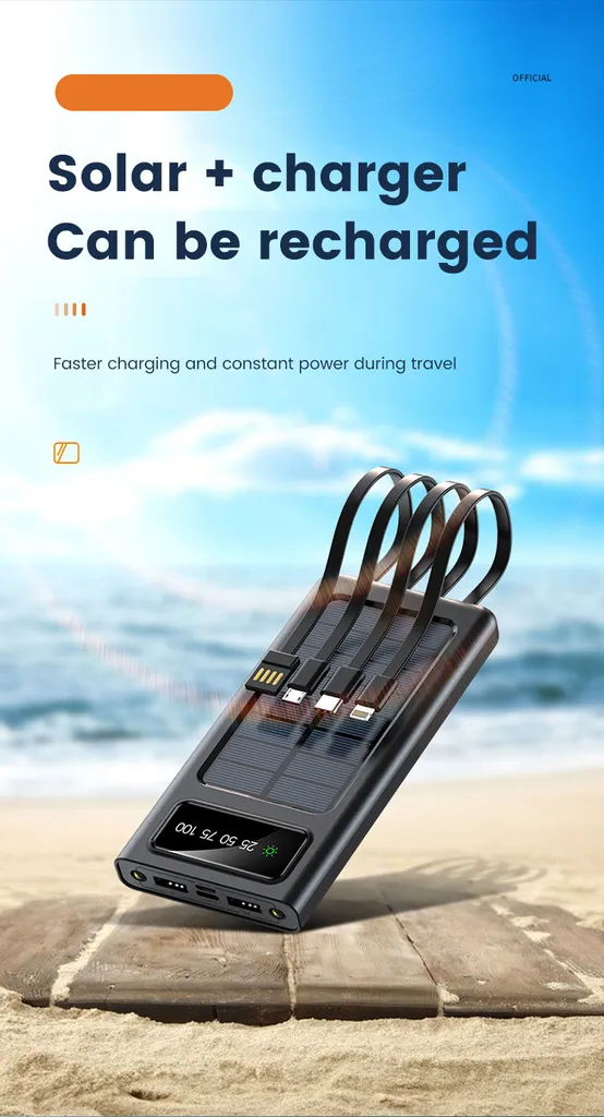SiGN Solar Powerbank med Inbyggd Kablar, 20000mAh - Svart - 6