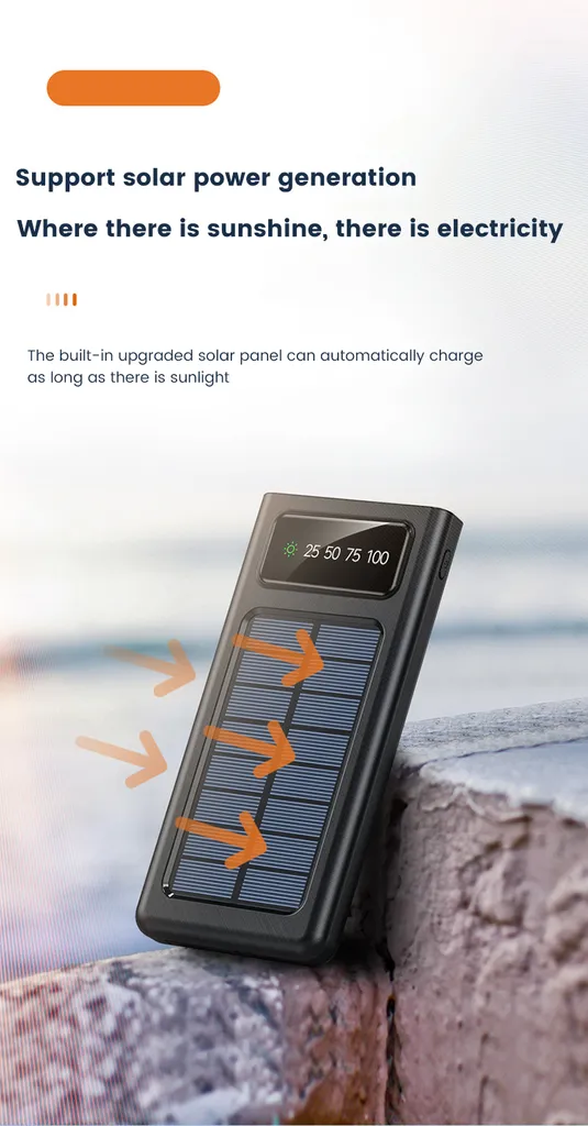 SiGN Solar Powerbank med Inbyggd Kablar, 20000mAh - Svart - 3