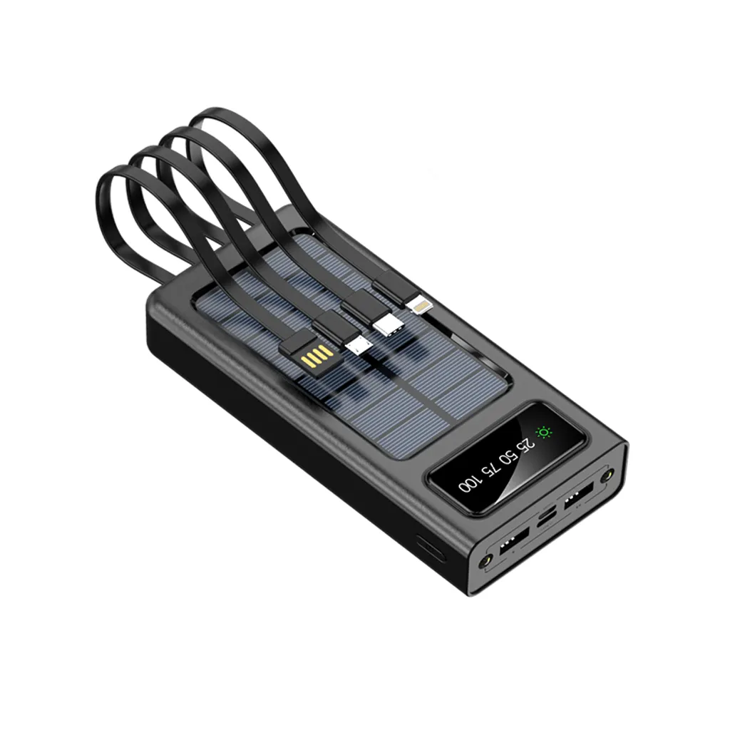 SiGN Solar Powerbank med Inbyggd Kablar, 20000mAh - Svart - 4