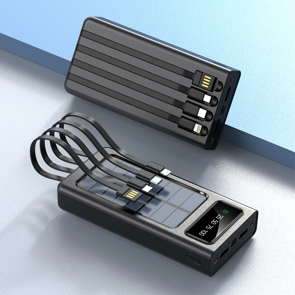 SiGN Solar Powerbank med Inbyggd Kablar, 20000mAh - Svart - 10