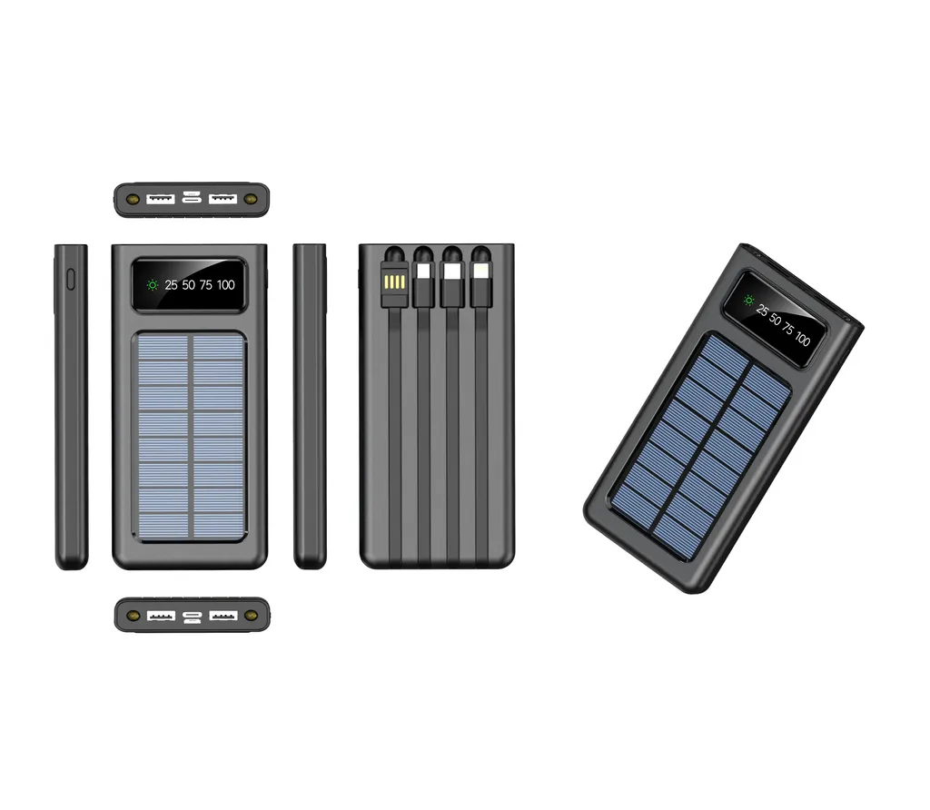 SiGN Solar Powerbank med Inbyggd Kablar, 20000mAh - Svart - 2