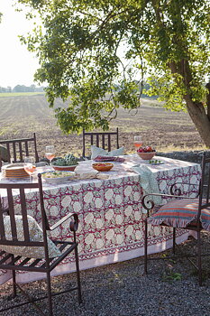 Chamois Tablecloth Dahlia Red Green - 2
