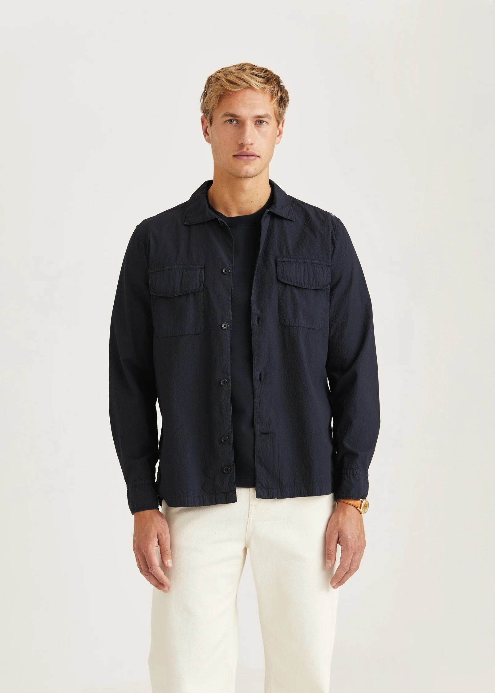 Morris- Seersucker Overshirt - Blue