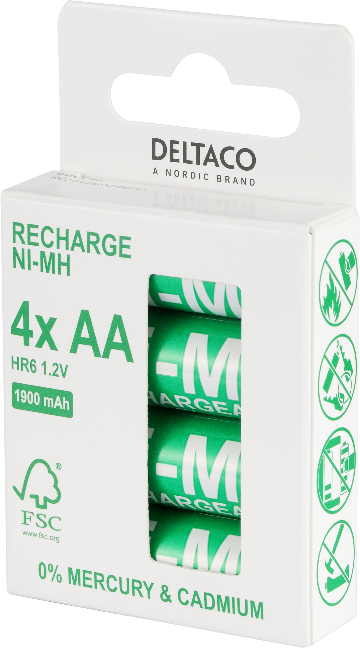 Deltaco uppladdningsbara batterier, AA, 4-pack