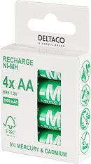 Deltaco uppladdningsbara batterier, AA, 4-pack