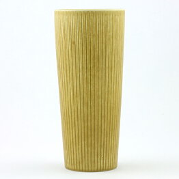 Gunnar Nylund (Ritzi 1960s) Yellow Cylinder Vase with Linear Relief 16 cm (2)