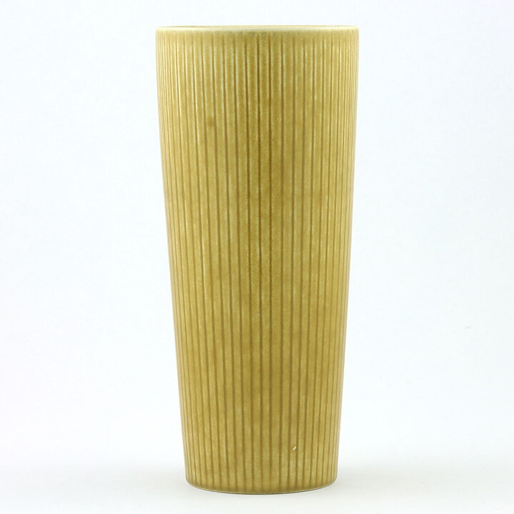 Gunnar Nylund (Ritzi 1960s) Yellow Cylinder Vase with Linear Relief 16 cm (2)