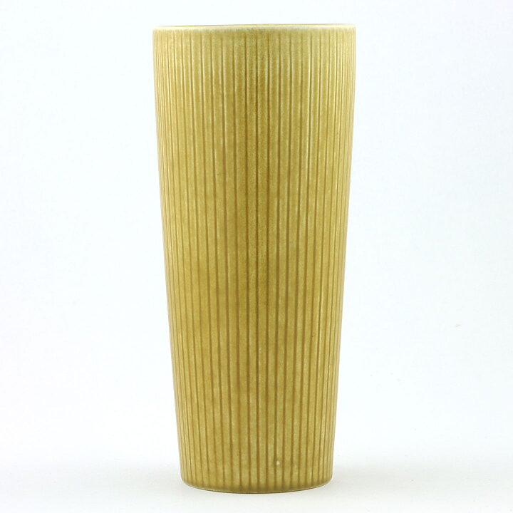 Gunnar Nylund (Ritzi 1960s) Yellow Cylinder Vase with Linear Relief 16 cm (2)