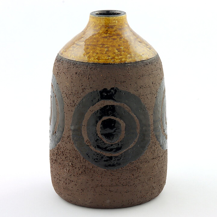 Inger Persson (1960s) Yellow/Brown Studio Vase with Sturdy Form 19 cm (2)