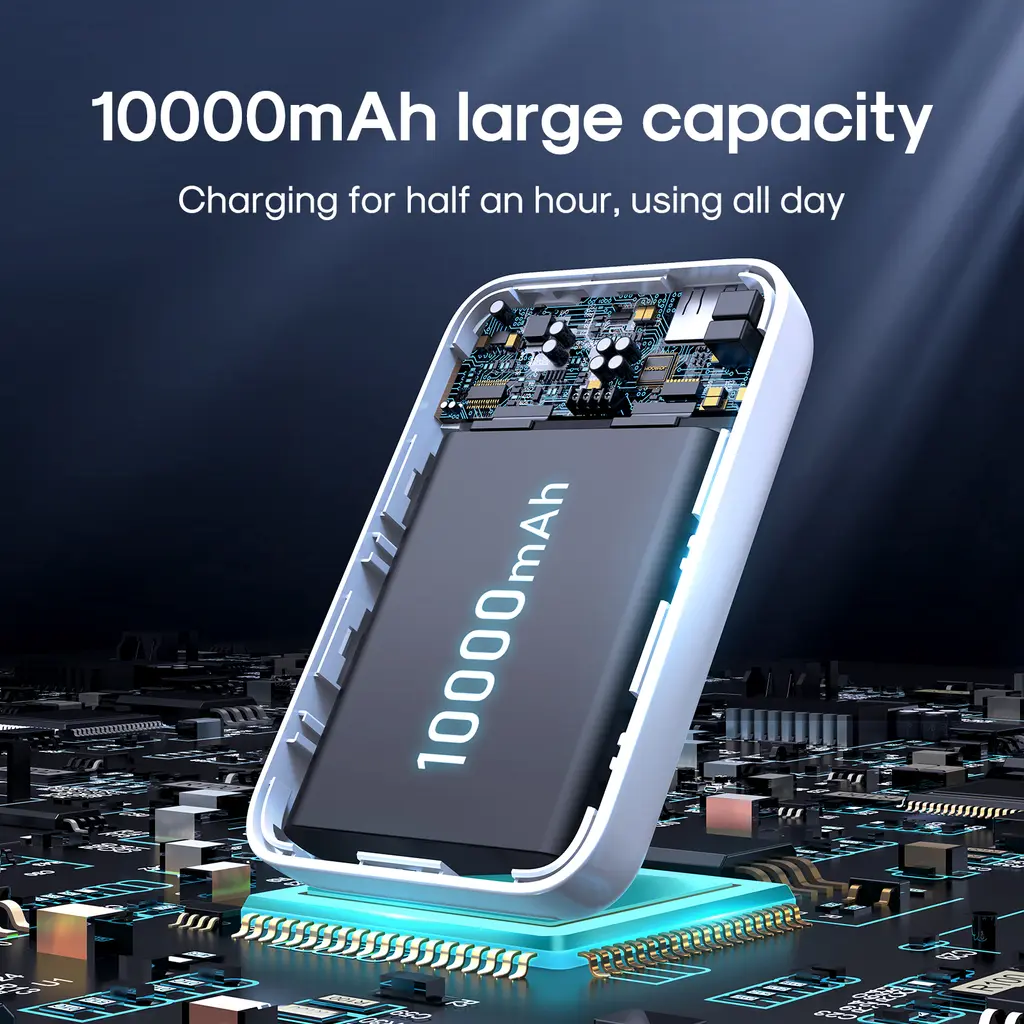 SiGN Magnetisk Trådlös Mini Powerbank 10000mAh, USB-C, USB-A - Svart - 8