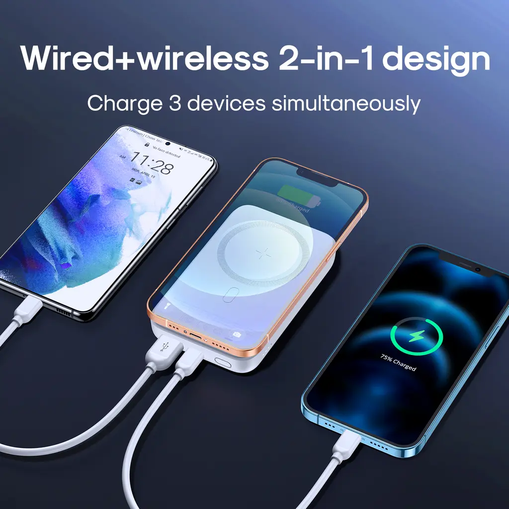 SiGN Magnetisk Trådlös Mini Powerbank 10000mAh, USB-C, USB-A - Svart - 3