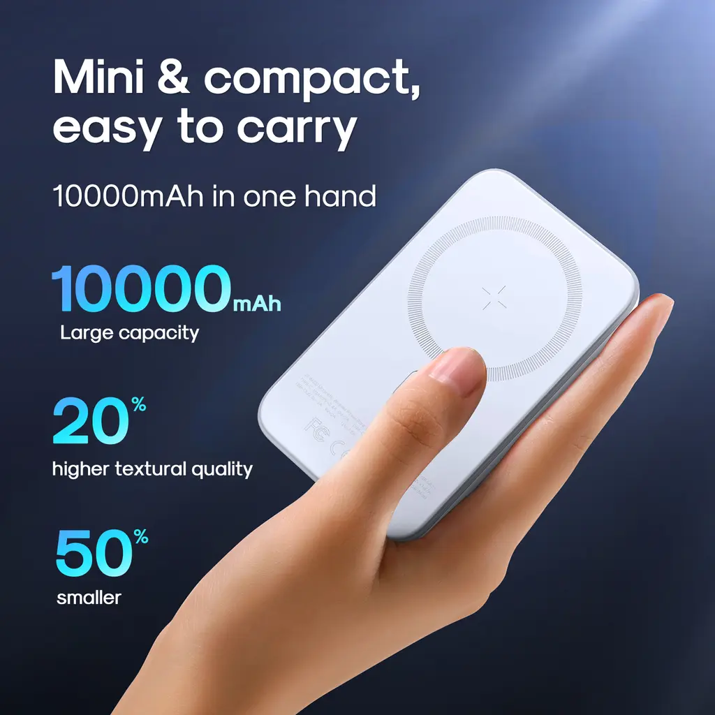 SiGN Magnetisk Trådlös Mini Powerbank 10000mAh, USB-C, USB-A - Svart - 6