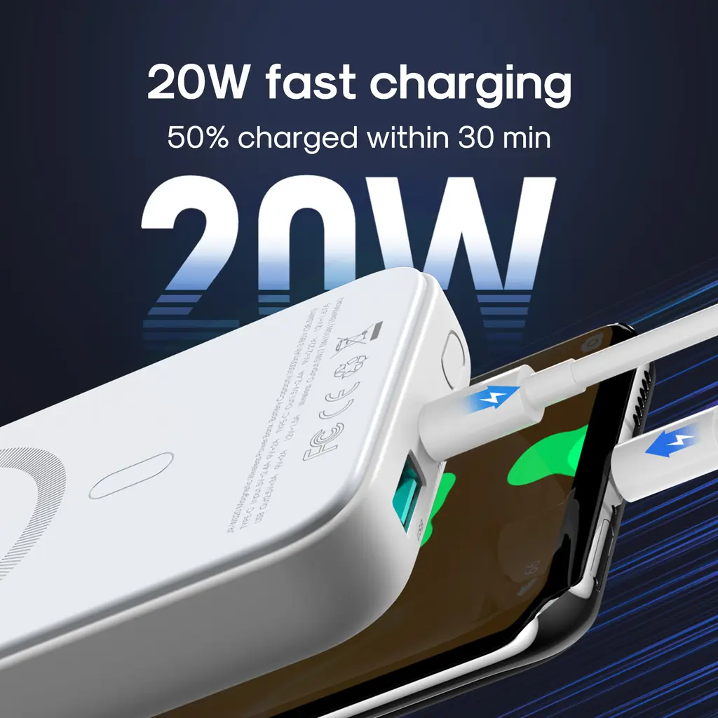 SiGN Magnetisk Trådlös Mini Powerbank 10000mAh, USB-C, USB-A - Svart - 9