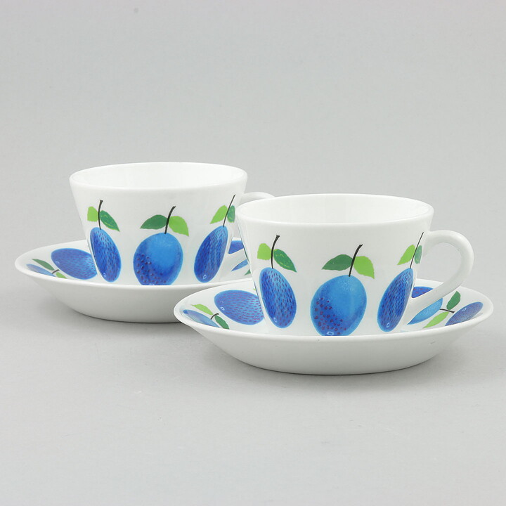 Stig Lindberg (Prunus 1962) Two Coffee Cups with Plum Decor 9 cm (5)