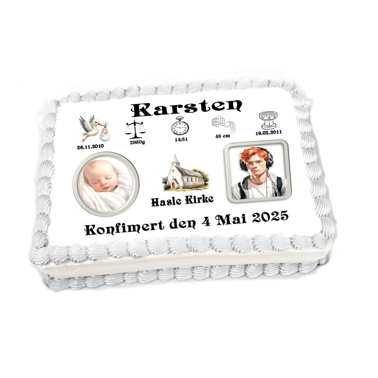 Kakebilde Konfirmasjon 9  gutt SORT/HVIT