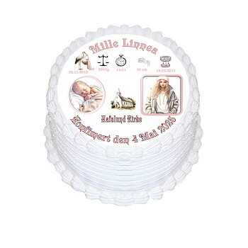  Kakebilde Konfirmasjon  9 pike  rund ROSA