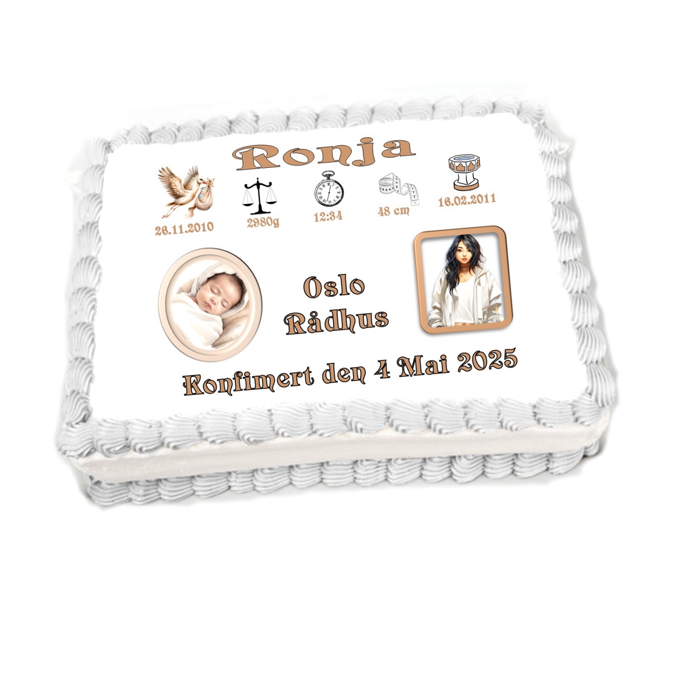  Kakebilde Konfirmasjon  9 pike  BEIGE