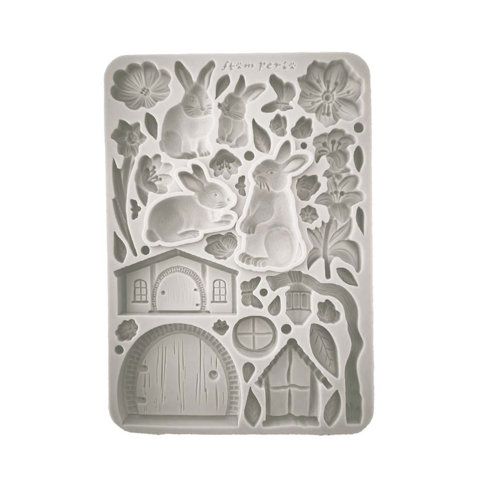 Silicon mould A5 - Rabbit and flowers
