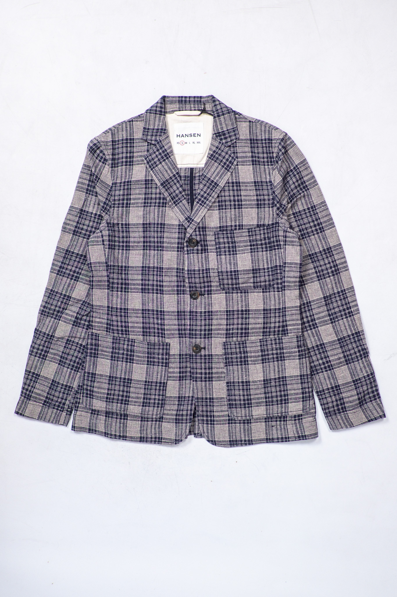 Hansen Garments - Charlie Blazer Navy Ecru Check Cotton/Linen