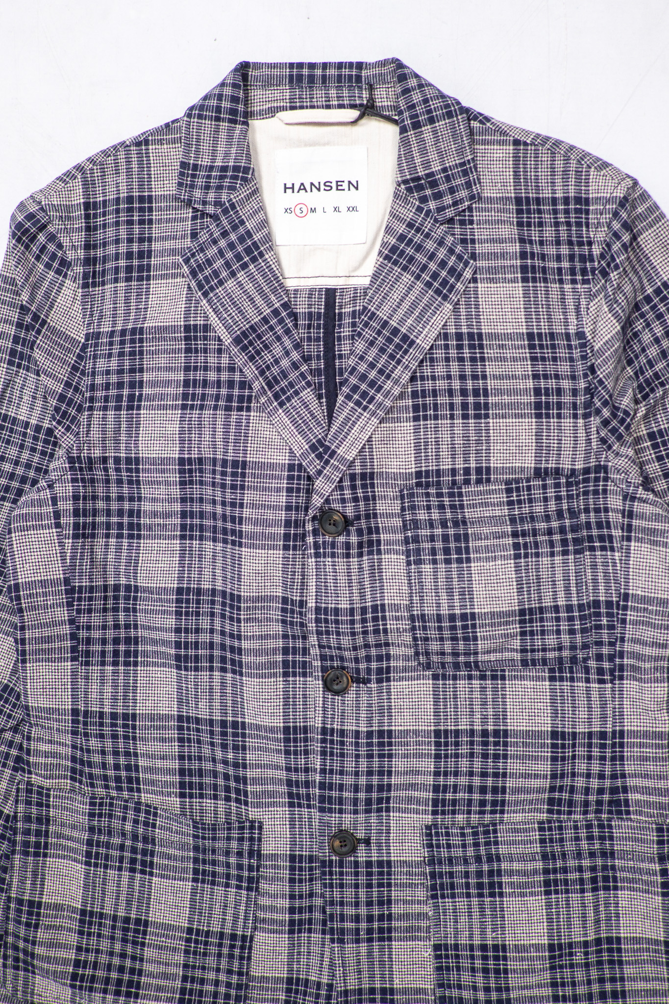 Hansen Garments - Charlie Blazer Navy Ecru Check Cotton/Linen - 2