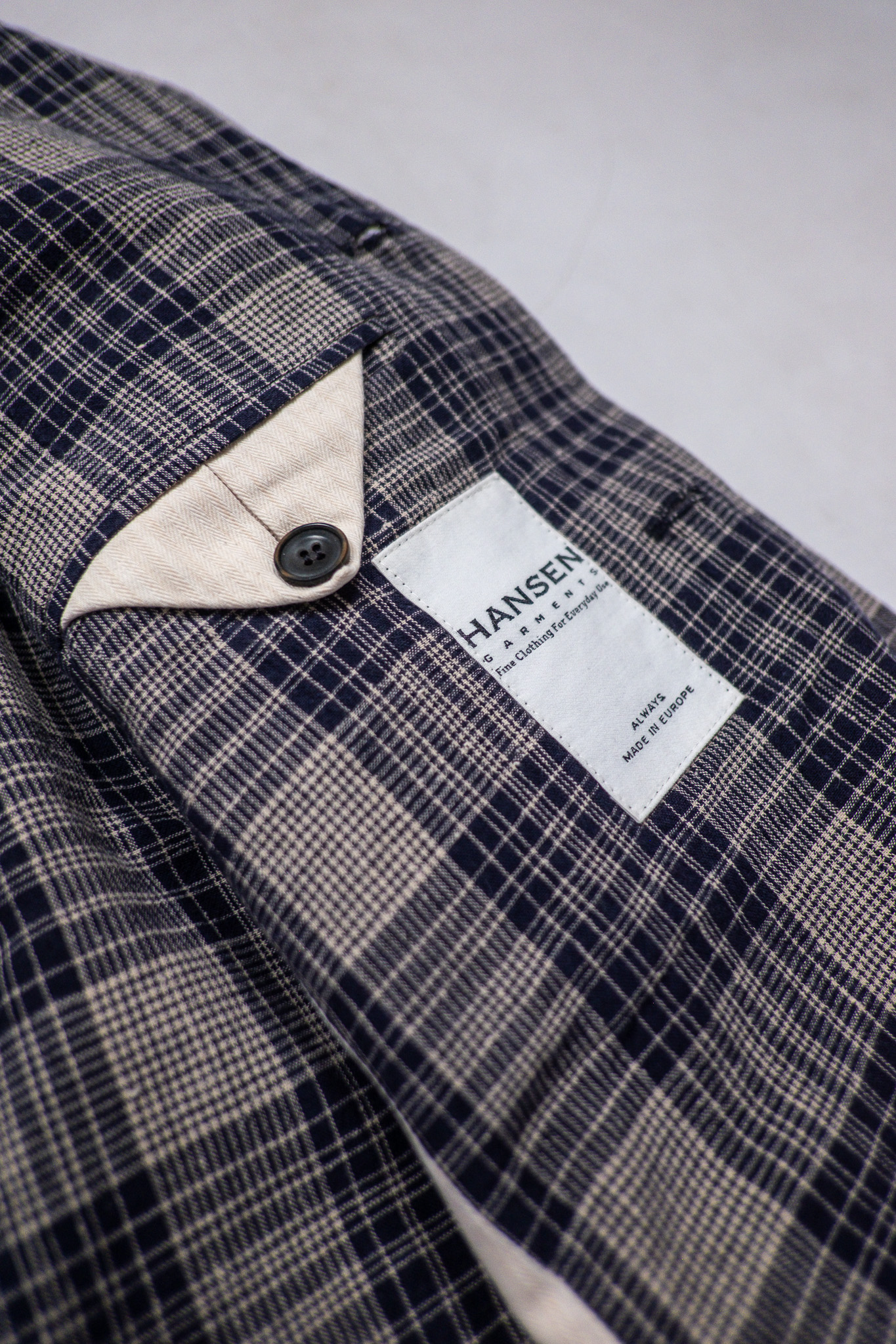 Hansen Garments - Charlie Blazer Navy Ecru Check Cotton/Linen - 7