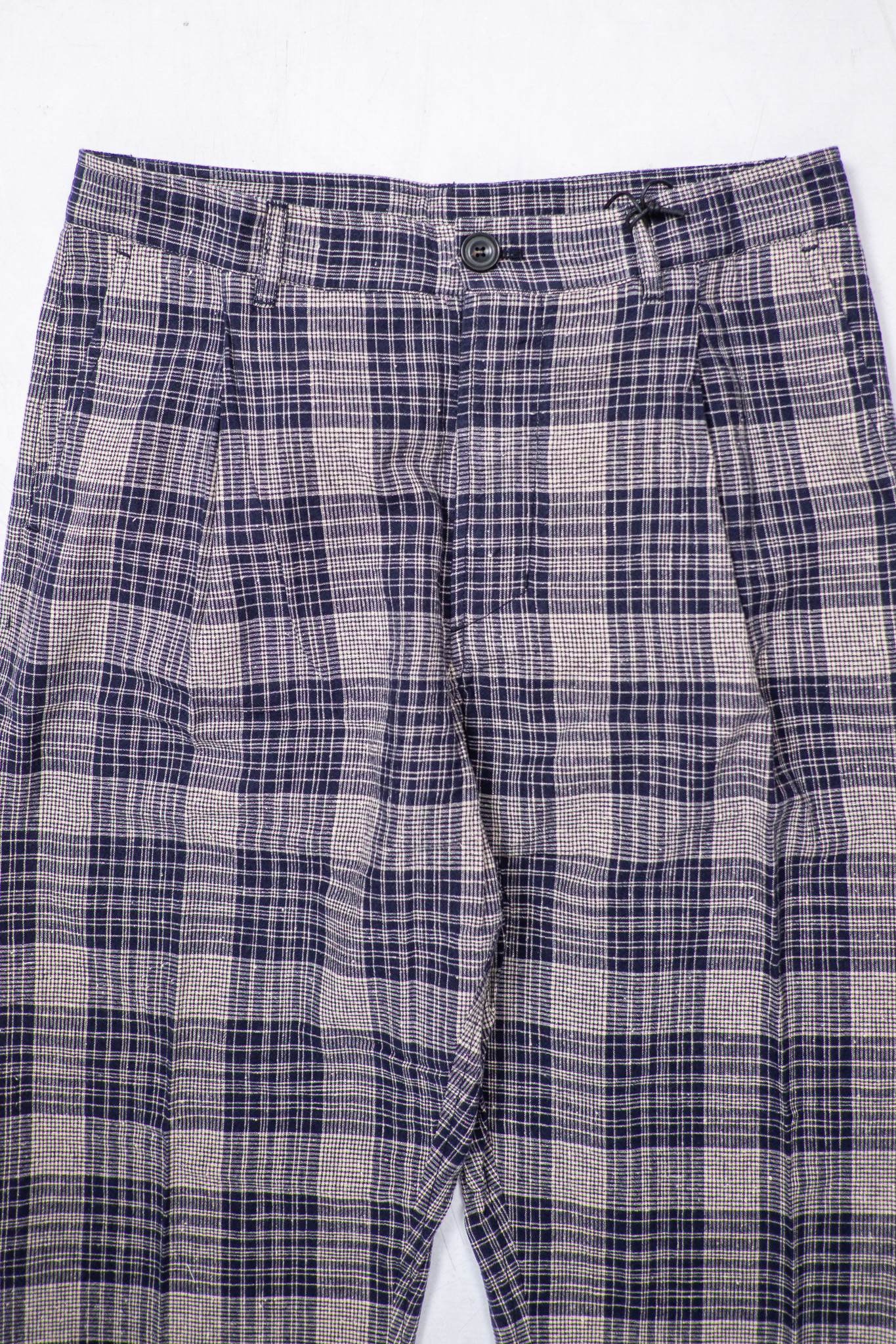 Hansen Garments - Sune Pleated Trousers Navy Ecru Check Cotton/Linen - 4