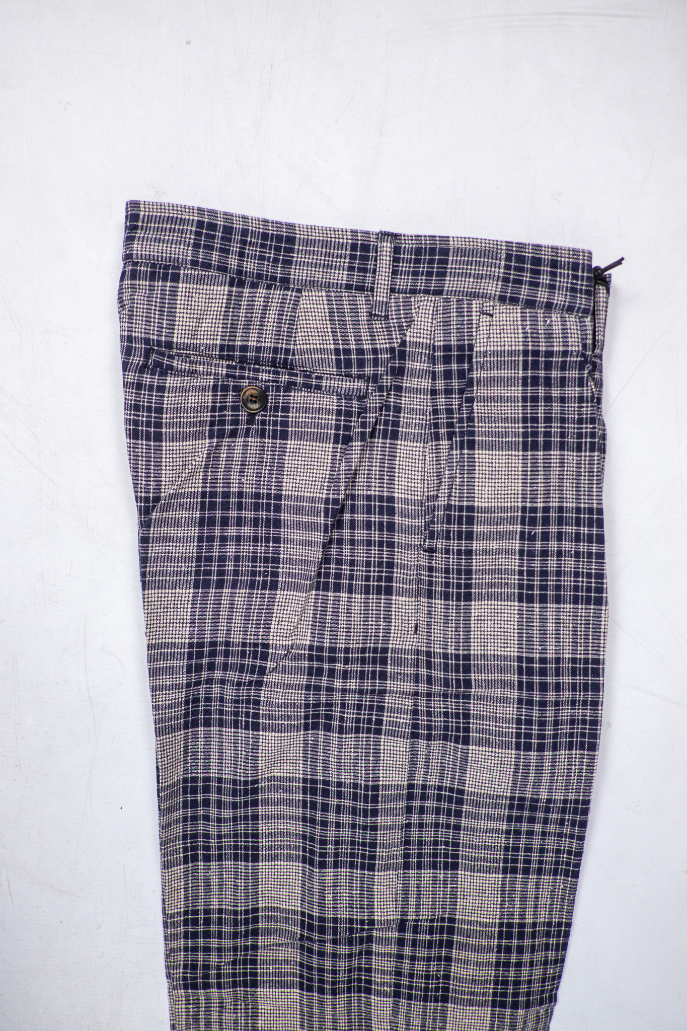 Hansen Garments - Sune Pleated Trousers Navy Ecru Check Cotton/Linen - 2