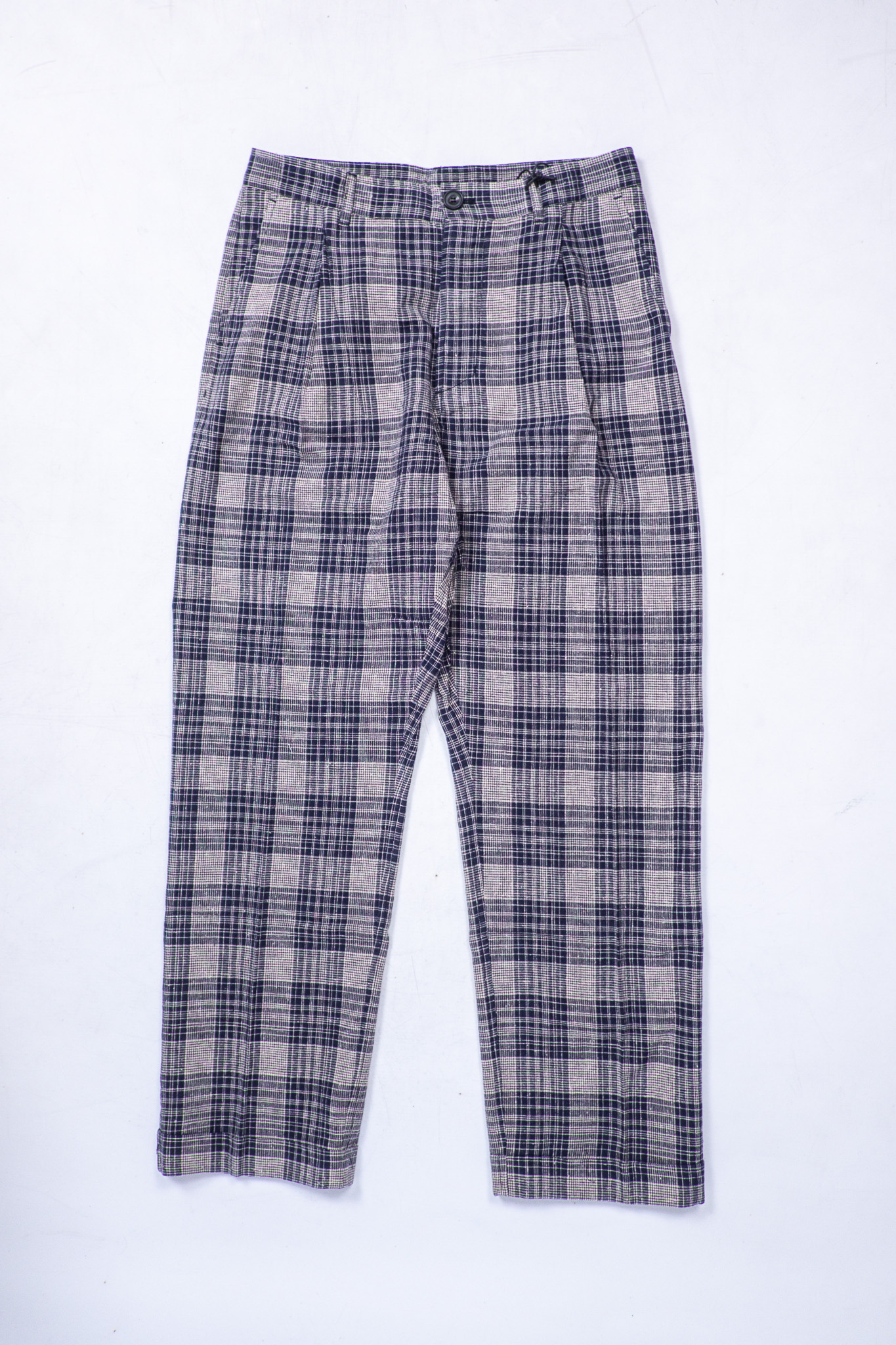 Hansen Garments - Sune Pleated Trousers Navy Ecru Check Cotton/Linen