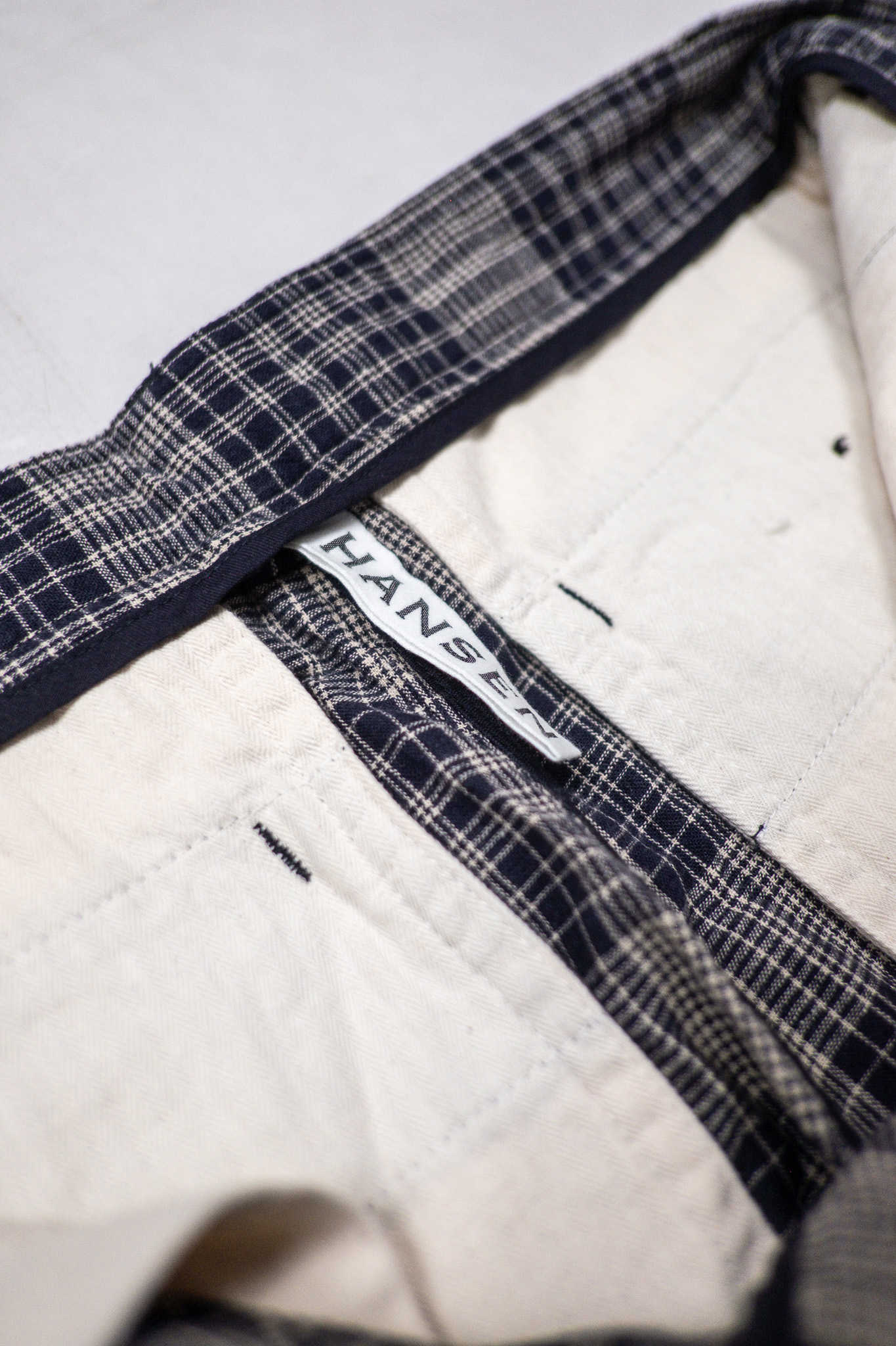 Hansen Garments - Sune Pleated Trousers Navy Ecru Check Cotton/Linen - 7