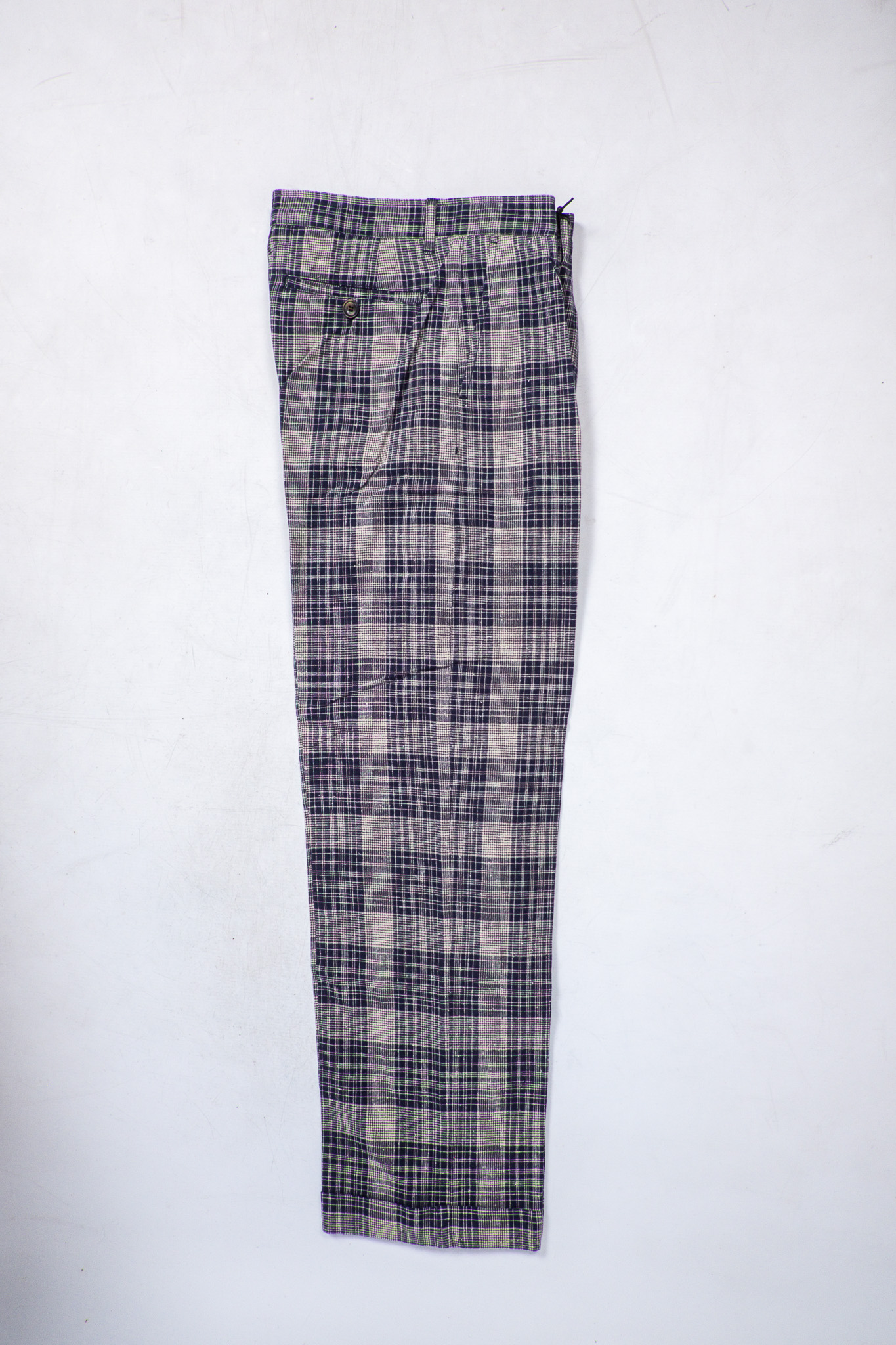 Hansen Garments - Sune Pleated Trousers Navy Ecru Check Cotton/Linen - 3