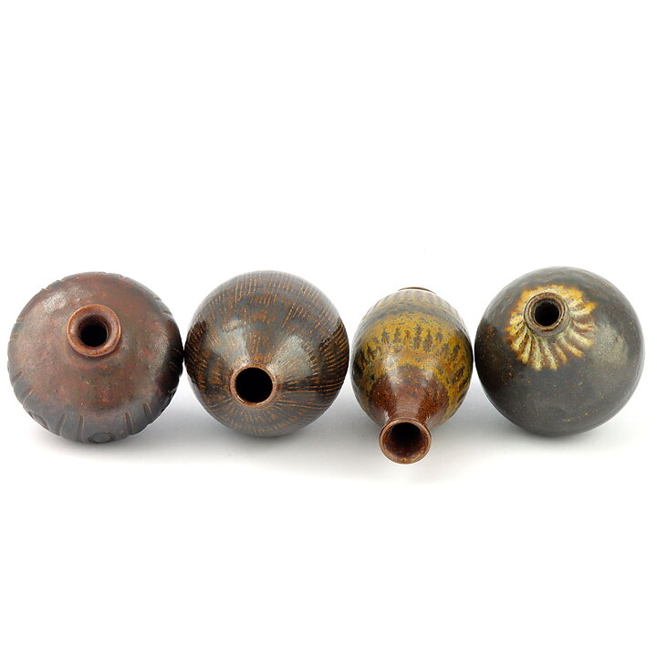 Arthur Andersson (1950s) Four Unique Brown Vases with Relief Decor 5–9 cm