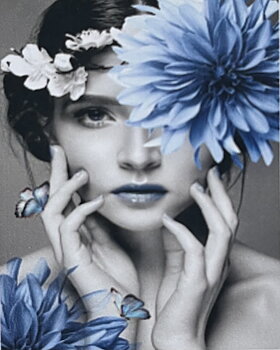  Kvinna - Blå Blomma, Diamond Picture Diamond Painting