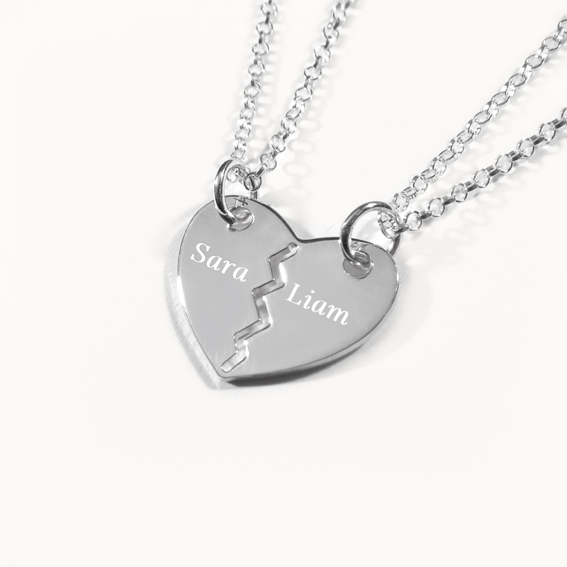 Brythjärta parsmycke - Parhalsband med gravyr- Silver