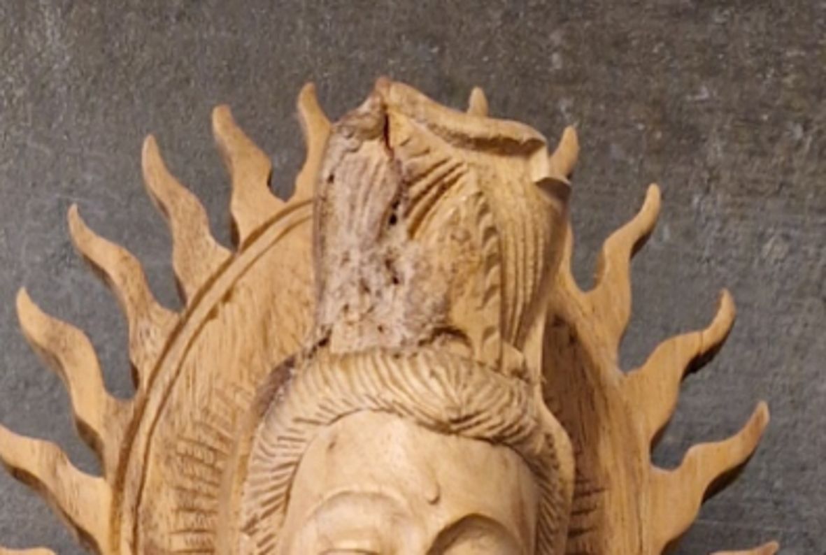 Kuan Yin Staty handsnidad i trä - 50cm  - 3