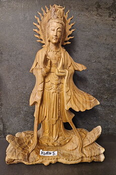 Kuan Yin Staty handsnidad i trä - 50cm 