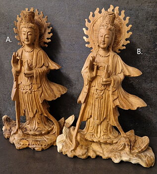 Kuan Yin Staty handsnidad i trä - ca. 40cm 