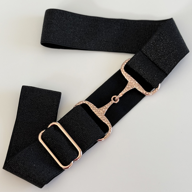 RHINESTONE BELT SPARKLY HORSEBIT BLACK, rosé buckles