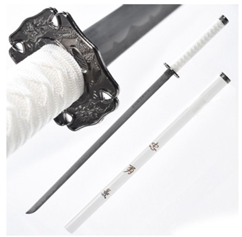 Vit Samurai Katana Svärd med text