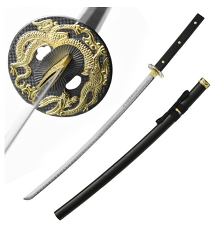 Samurai Katana Svärd med text och guld tsuba